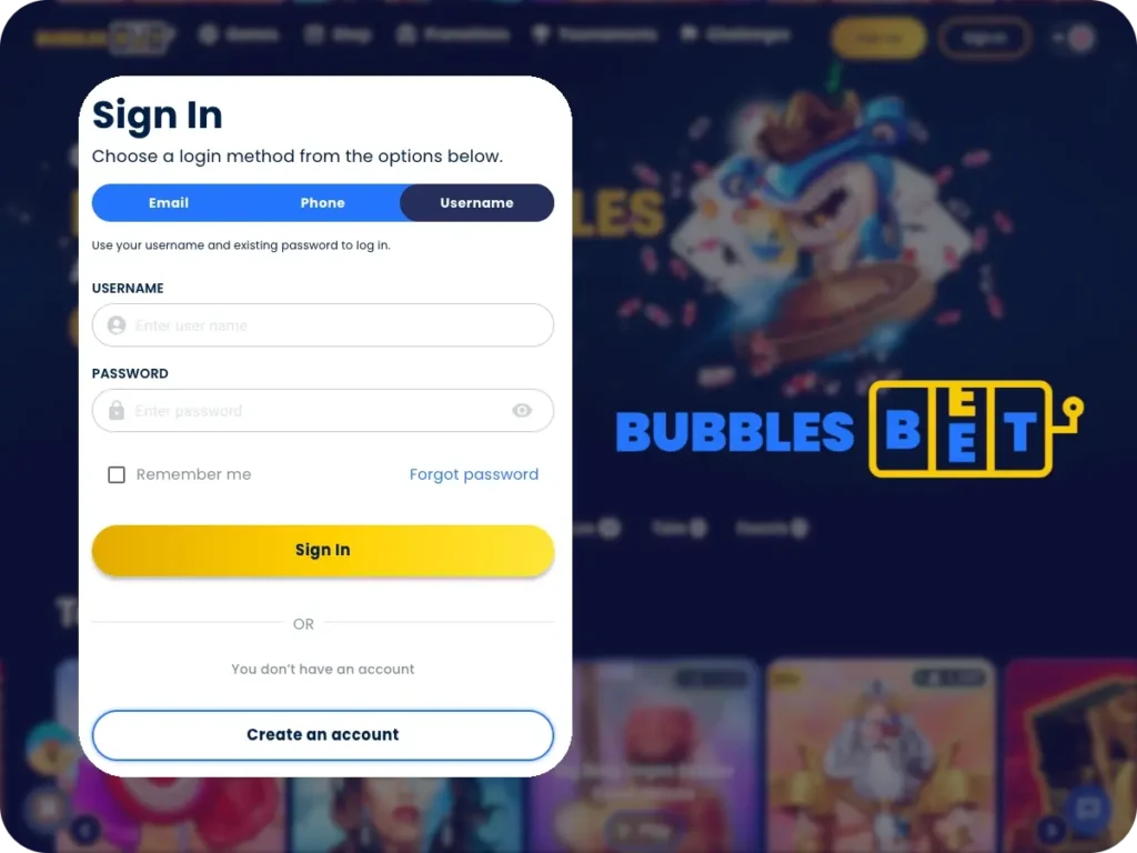 Bubbles Bet SignIn